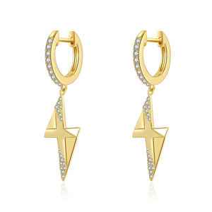 Lightning Cross Silver Earrings with Clear Zircon 18k Plated