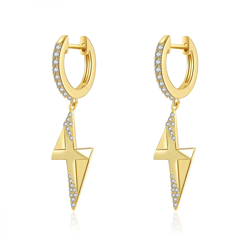 Lightning Cross Silver Earrings with Clear Zircon 18k Plated
