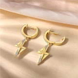 Lightning Cross Silver Earrings with Clear Zircon 18k Plated