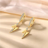 Lightning Cross Silver Earrings with Clear Zircon 18k Plated
