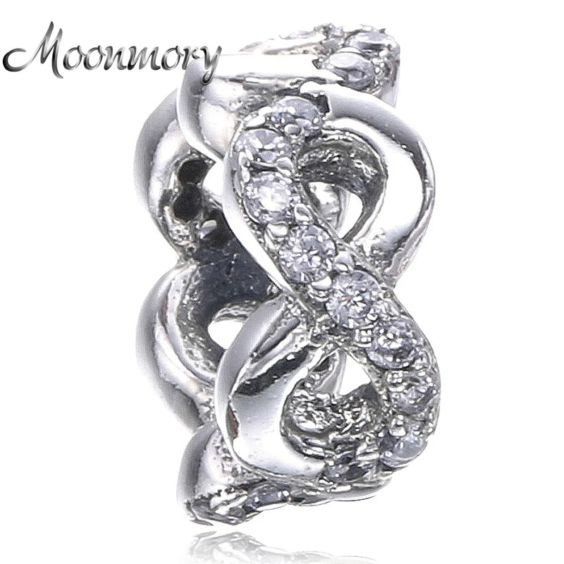 Infinity Symbol Silver Charm Bead with Clear CZ for Bracelets
