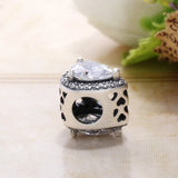 Teardrop Shape Sterling Silver Bead Charm Clear Zircon Fit Bracelet DIY