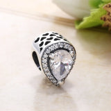 Teardrop Shape Sterling Silver Bead Charm Clear Zircon Fit Bracelet DIY