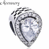 Teardrop Shape Sterling Silver Bead Charm Clear Zircon Fit Bracelet DIY