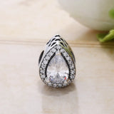 Teardrop Shape Sterling Silver Bead Charm Clear Zircon Fit Bracelet DIY