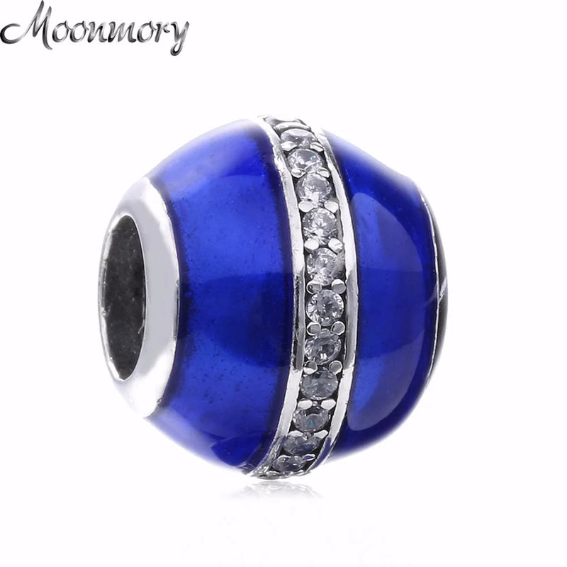 Tellurion Shape Charm 925 Silver Bead Green Enamel CZ Fit Bracelet DIY
