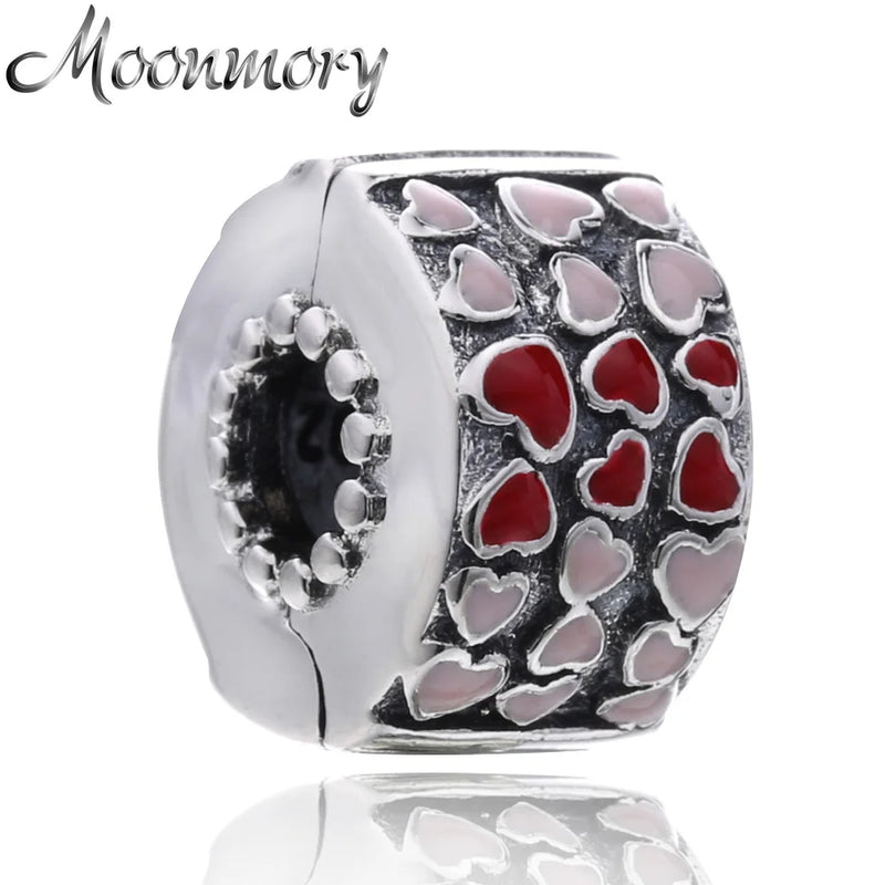 925 Sterling Silver Burst of Love Heart Enamel Clip Bead