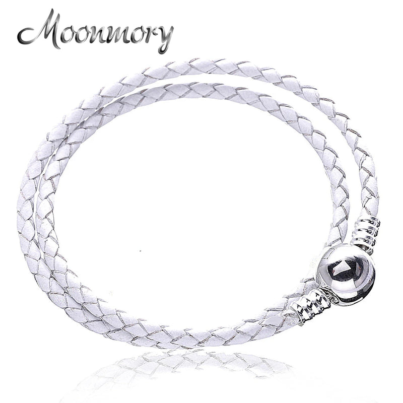 Double Woven Leather Wedding Bracelet, 925 Sterling Silver Clasp Bracelet