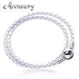 Double Woven Leather Wedding Bracelet, 925 Sterling Silver Clasp Bracelet