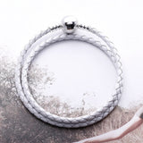 Double Woven Leather Wedding Bracelet, 925 Sterling Silver Clasp Bracelet