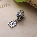 925 Silver Pendant Charm with Pink Zircon for Bracelet DIY Jewelry