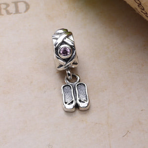 925 Silver Pendant Charm with Pink Zircon for Bracelet DIY Jewelry