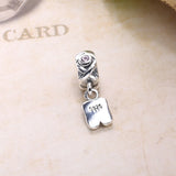 925 Silver Pendant Charm with Pink Zircon for Bracelet DIY Jewelry