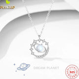 Moonstone 925 Silver Necklace Women Planet Zircon Pendant Chain Jewelry