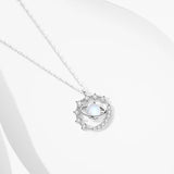Moonstone 925 Silver Necklace Women Planet Zircon Pendant Chain Jewelry