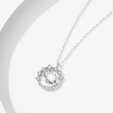 Moonstone 925 Silver Necklace Women Planet Zircon Pendant Chain Jewelry