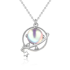 Moonstone 925 Silver Necklace Dream Planet Zircon Chain Jewelry