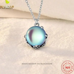 Moonstone 925 Silver Necklace Moon Shadow Plum Flower