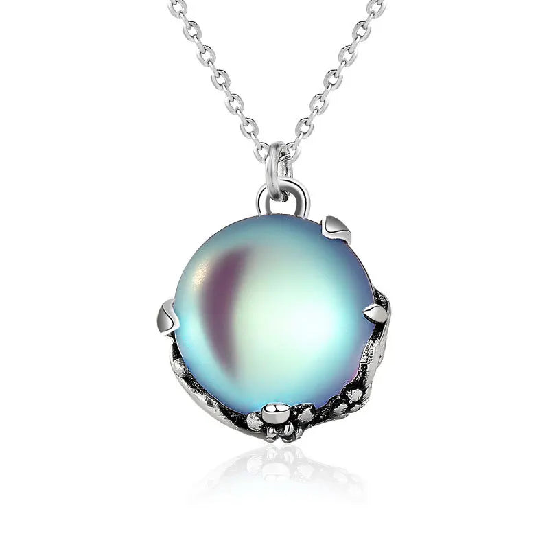 Moonstone 925 Silver Necklace Moon Shadow Plum Flower