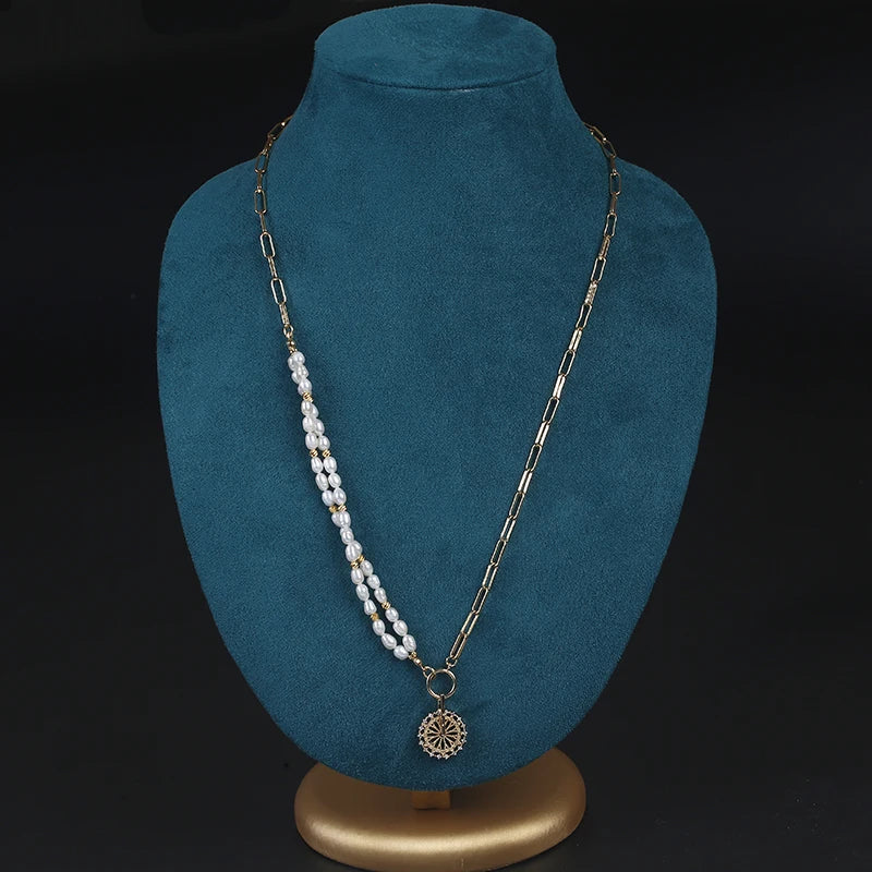 Moonstone Freshwater Pearl Chain Necklace