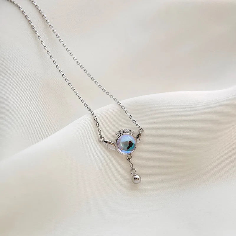 Moonstone Little Angel Wing 925 Silver Necklace Women Jewelry