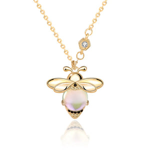 Moonstone Moon Bee 925 Sterling Silver Necklace Zircon Chain Fine Jewelry