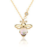 Moonstone Moon Bee 925 Sterling Silver Necklace Zircon Chain Fine Jewelry