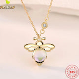 Moonstone Moon Bee 925 Sterling Silver Necklace Zircon Chain Fine Jewelry