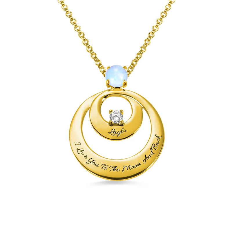 Moonstone Pendant Birthstone Necklace Engraved Words Jewelry
