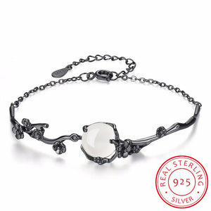 Moonstone Plum Flower Bracelet 925 Sterling Silver Armband Thornbush Branch