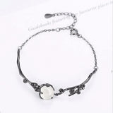 Moonstone Plum Flower Bracelet 925 Sterling Silver Link Chain Armband Women