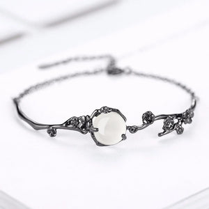 Moonstone Plum Flower Bracelet 925 Sterling Silver Link Chain Armband Women