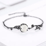 Moonstone Plum Flower Bracelet 925 Sterling Silver Link Chain Armband Women
