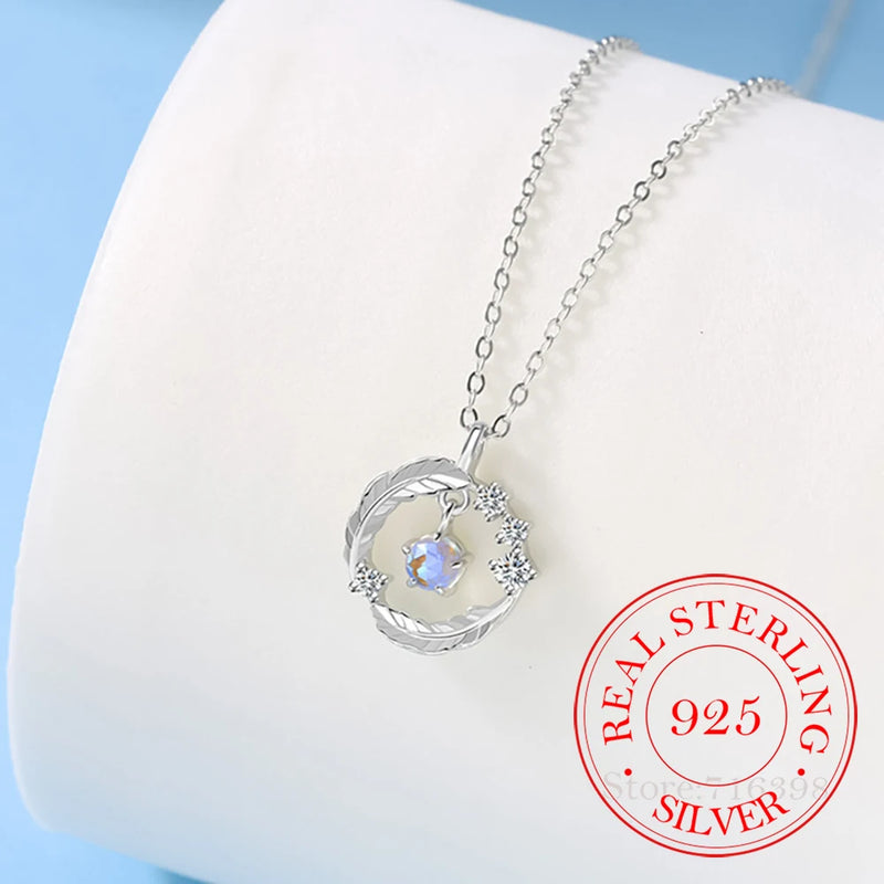 Moonstone Round Bead Feather Charm Pendant Necklace 925 Sterling Silver