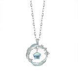 Moonstone Round Bead Feather Charm Pendant Necklace 925 Sterling Silver