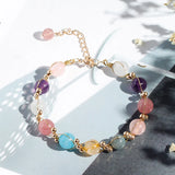Moonstone Rutilated Quartz Strawberry Crystal Amethyst Aquamarine Bracelet