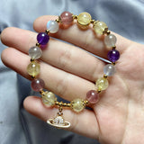 Moonstone Rutilated Quartz Crystal Bracelet 14K Plated Jewelry