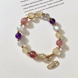 Moonstone Rutilated Quartz Crystal Bracelet 14K Plated Jewelry