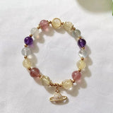 Moonstone Rutilated Quartz Crystal Bracelet 14K Plated Jewelry
