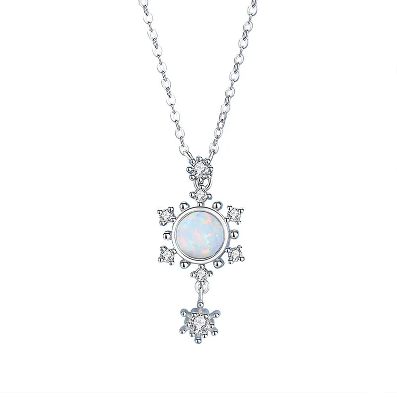 Moonstone Snowflake Pendant Necklace 925 Sterling Silver Women's Jewelry Gift