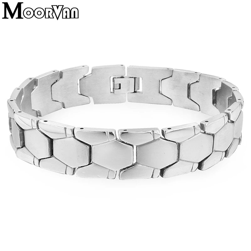 Moorvan 14mm Stainless Steel Men Bracelet Chain Punk Rock Jewelry