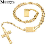 Moorvan 4mm Men Rosary Bead Necklace Stainless Steel, Women Cross Jewelry