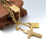 Moorvan 4mm Men Rosary Bead Necklace Stainless Steel, Women Cross Jewelry