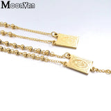 Moorvan 4mm Men Rosary Bead Necklace Stainless Steel, Women Cross Jewelry