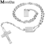 Moorvan 4mm Men Rosary Bead Necklace Stainless Steel, Women Cross Jewelry
