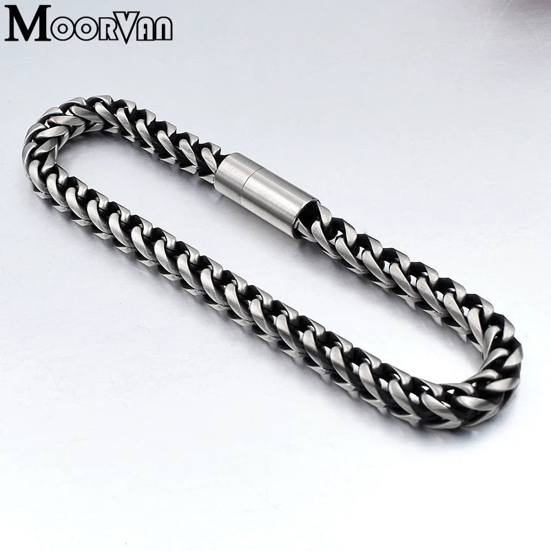 Moorvan Gift Vintage Bracelet for Men, Magnet Clasp, 6MM Wide Chain