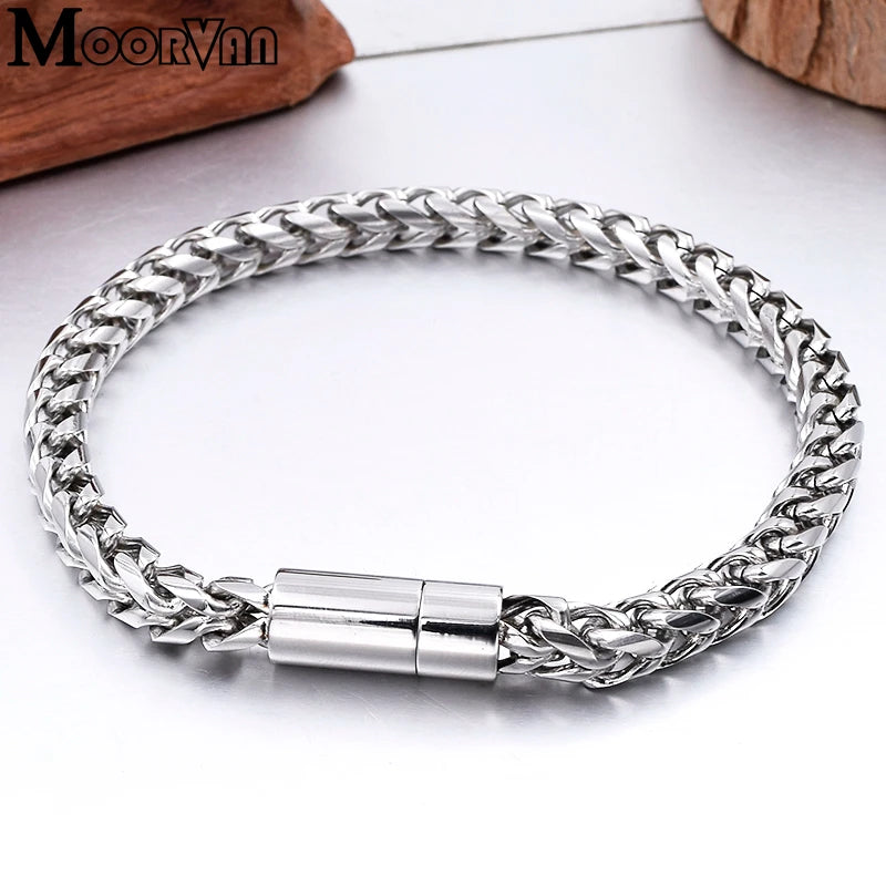 Moorvan Gift Vintage Bracelet for Men, Magnet Clasp, 6MM Wide Chain