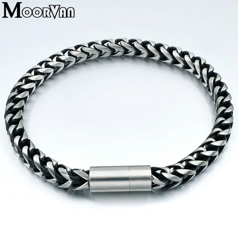 Moorvan Gift Vintage Bracelet for Men, Magnet Clasp, 6MM Wide Chain