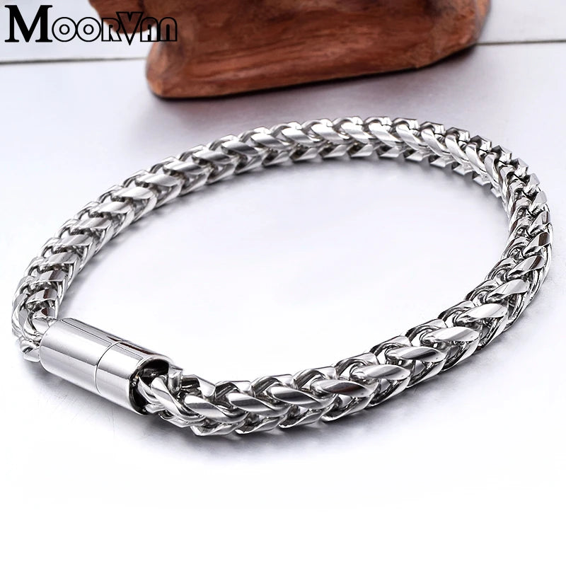 Moorvan Gift Vintage Bracelet for Men, Magnet Clasp, 6MM Wide Chain