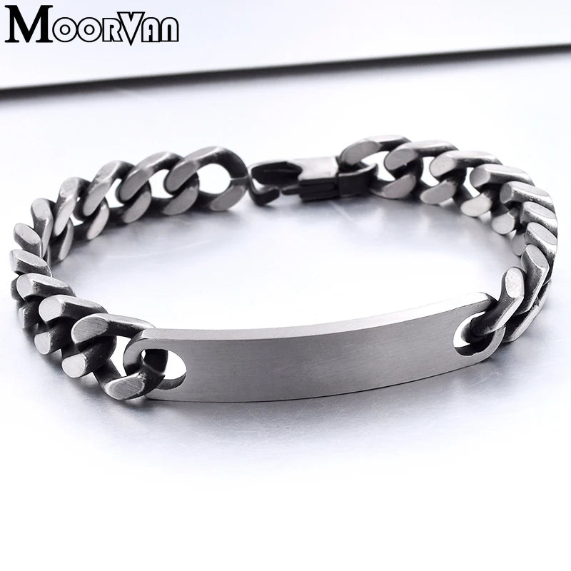 Moorvan Men's Vintage ID Bracelet Stainless Steel Hiphop Chain